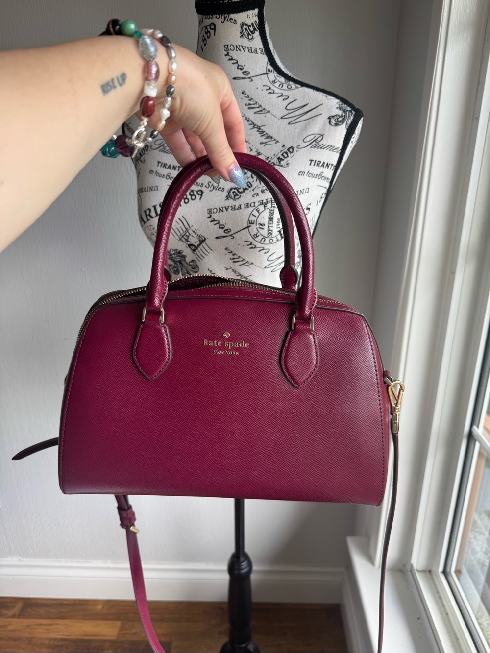 kate spade Plum Textured Leather Satchel with Gold Hardware